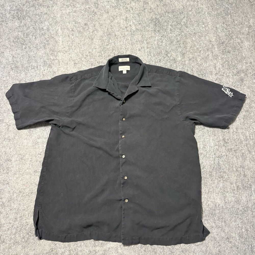 Cutter Buck San Antonio Spurs Silk Shirt XL Black Short Sleeve Camp Button Up